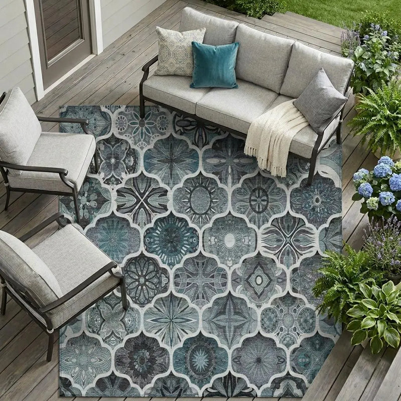 8' X 10' Pewter And Gray Ogee Washable Indoor Outdoor Area Rug Homeroots Outdoor