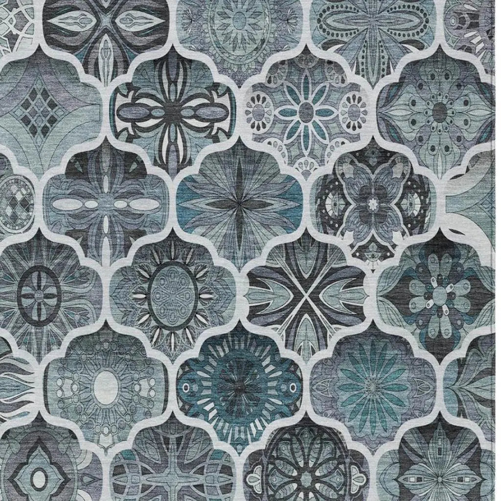8' X 10' Pewter And Gray Ogee Washable Indoor Outdoor Area Rug Homeroots Outdoor
