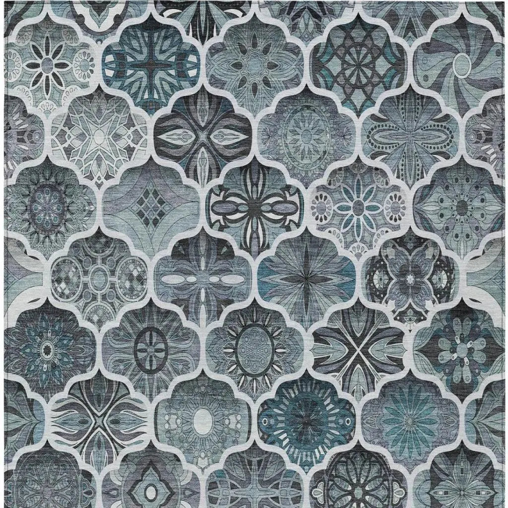8' X 10' Pewter And Gray Ogee Washable Indoor Outdoor Area Rug Homeroots Outdoor
