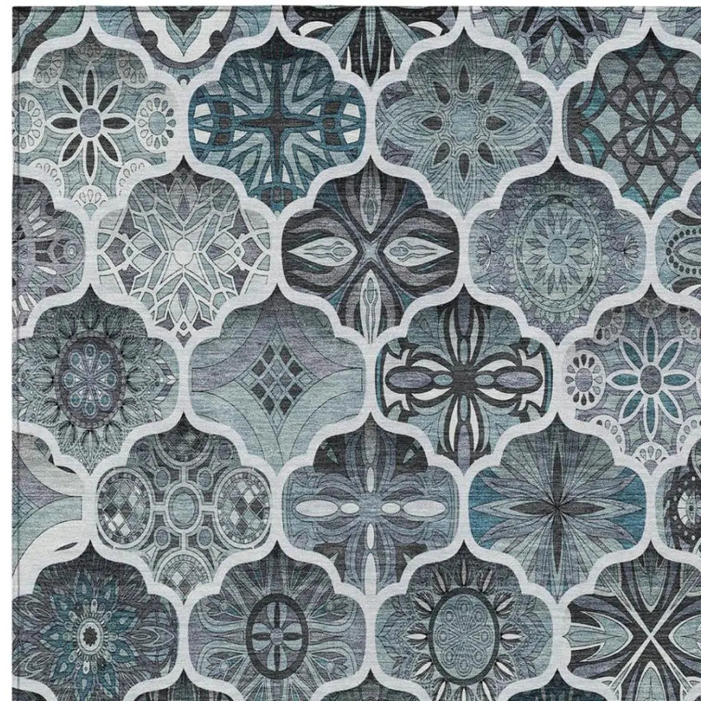 8' X 10' Pewter And Gray Ogee Washable Indoor Outdoor Area Rug Homeroots Outdoor
