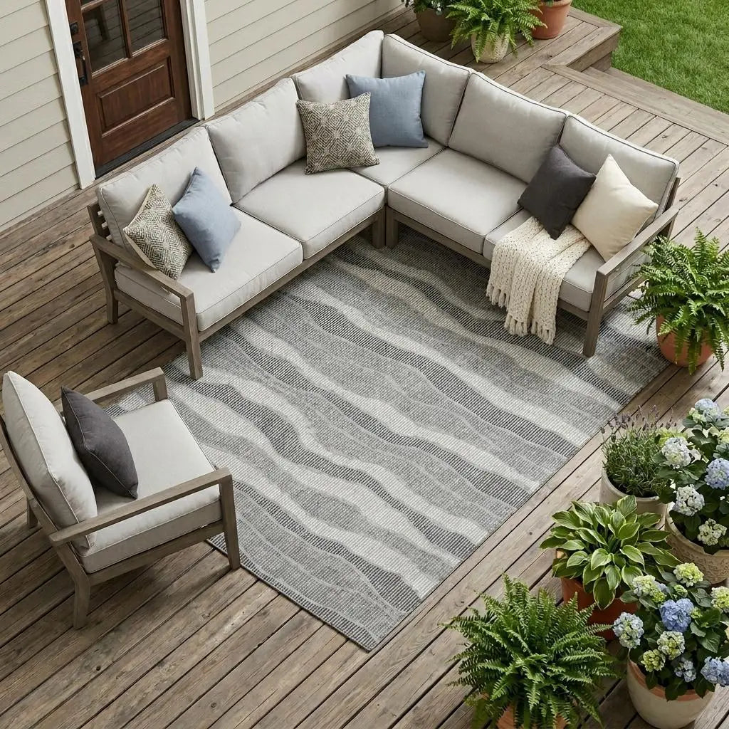 8' X 10' Pewter And Gray Striped Washable Indoor Outdoor Area Rug Homeroots Outdoor