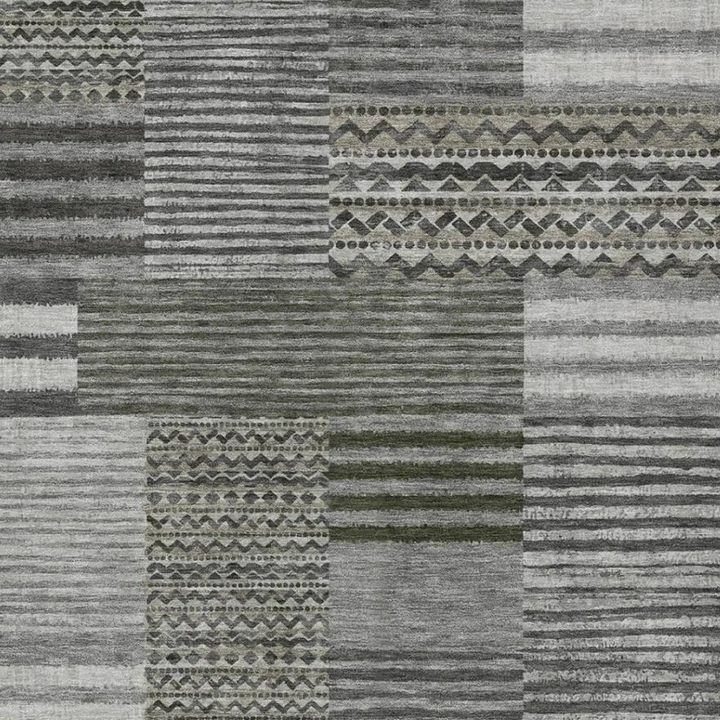 8' X 10' Pewter And Gray Striped Washable Indoor Outdoor Area Rug Homeroots Outdoor