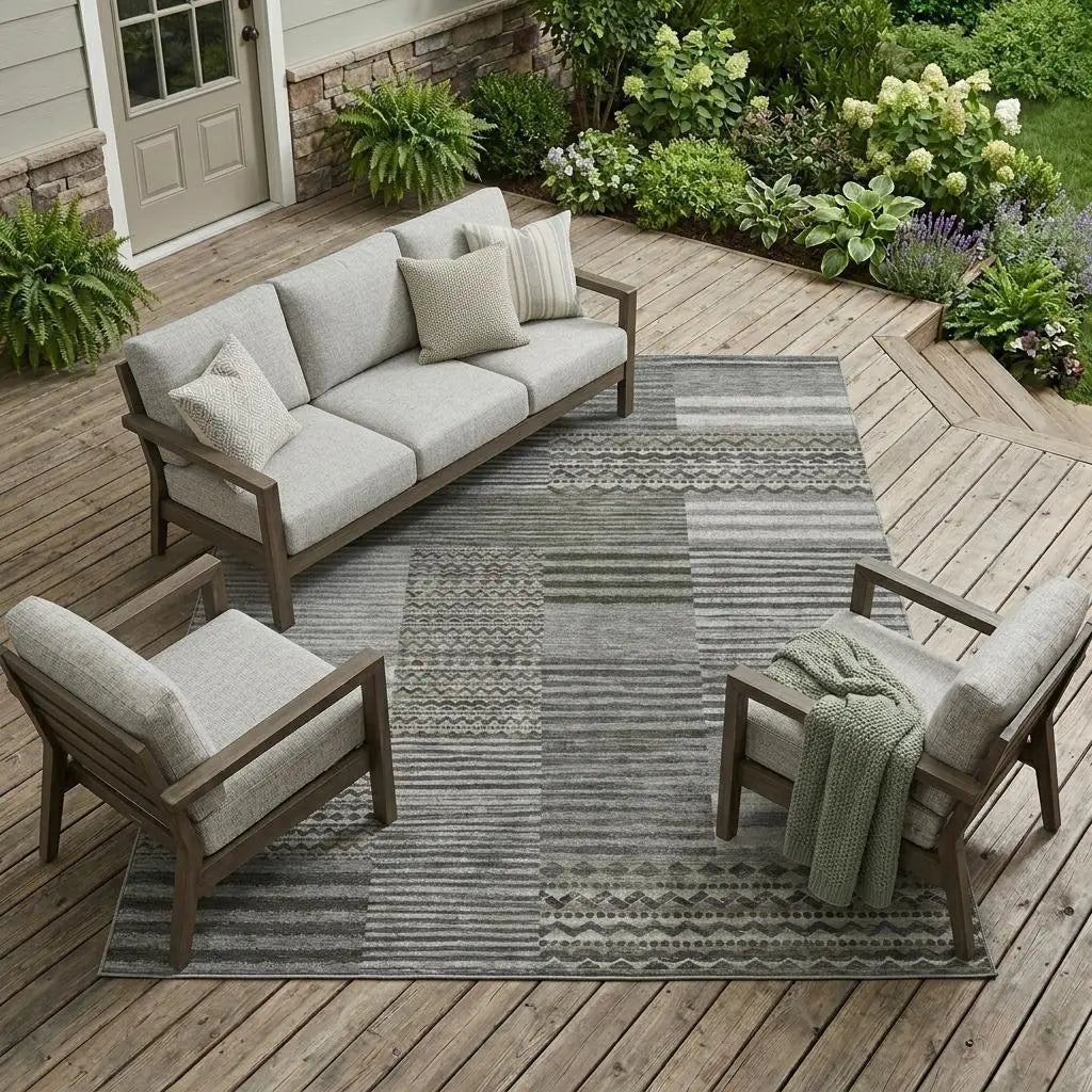 8' X 10' Pewter And Gray Striped Washable Indoor Outdoor Area Rug Homeroots Outdoor