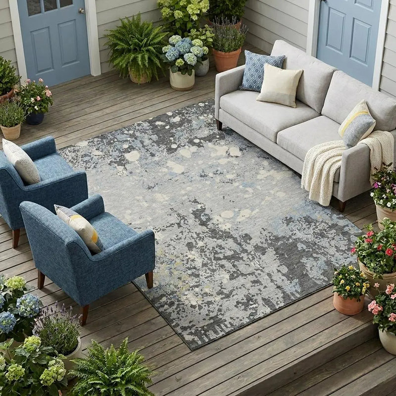 8' X 10' Pewter And Ivory Abstract Washable Indoor Outdoor Area Rug Homeroots Outdoor