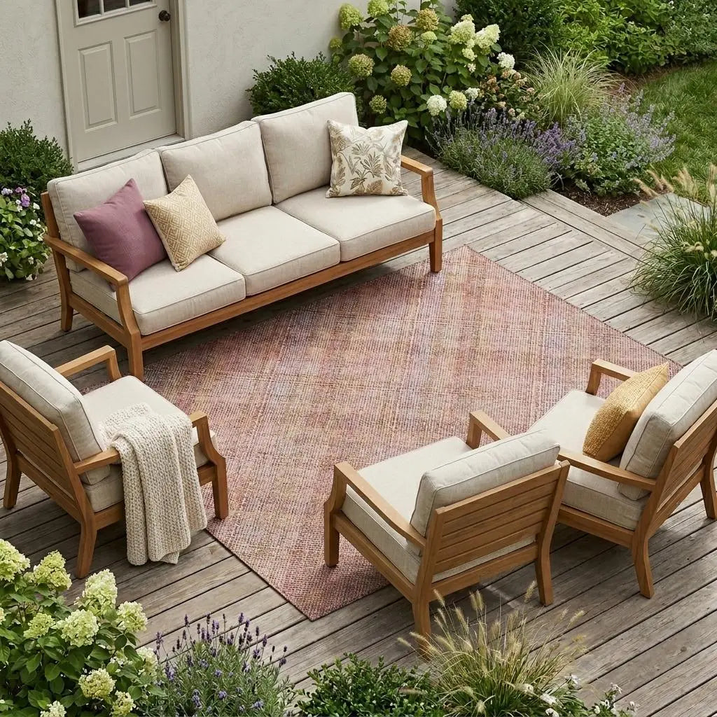 8' X 10' Pink And Beige Plaid Washable Indoor Outdoor Area Rug Homeroots Outdoor