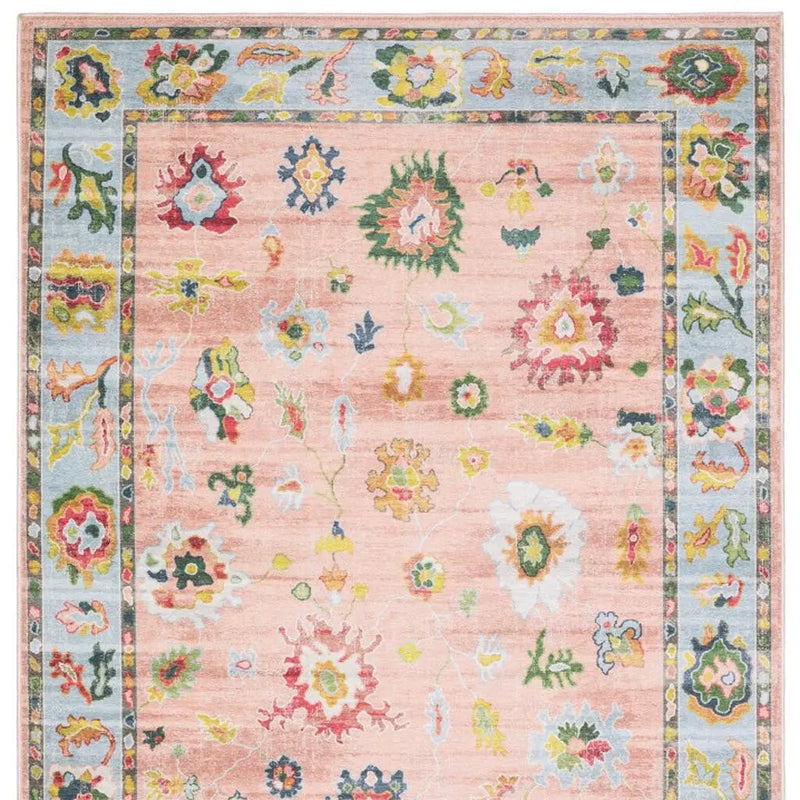 8' X 10' Pink And Blue Oriental Washable Area Rug Homeroots Home Decor