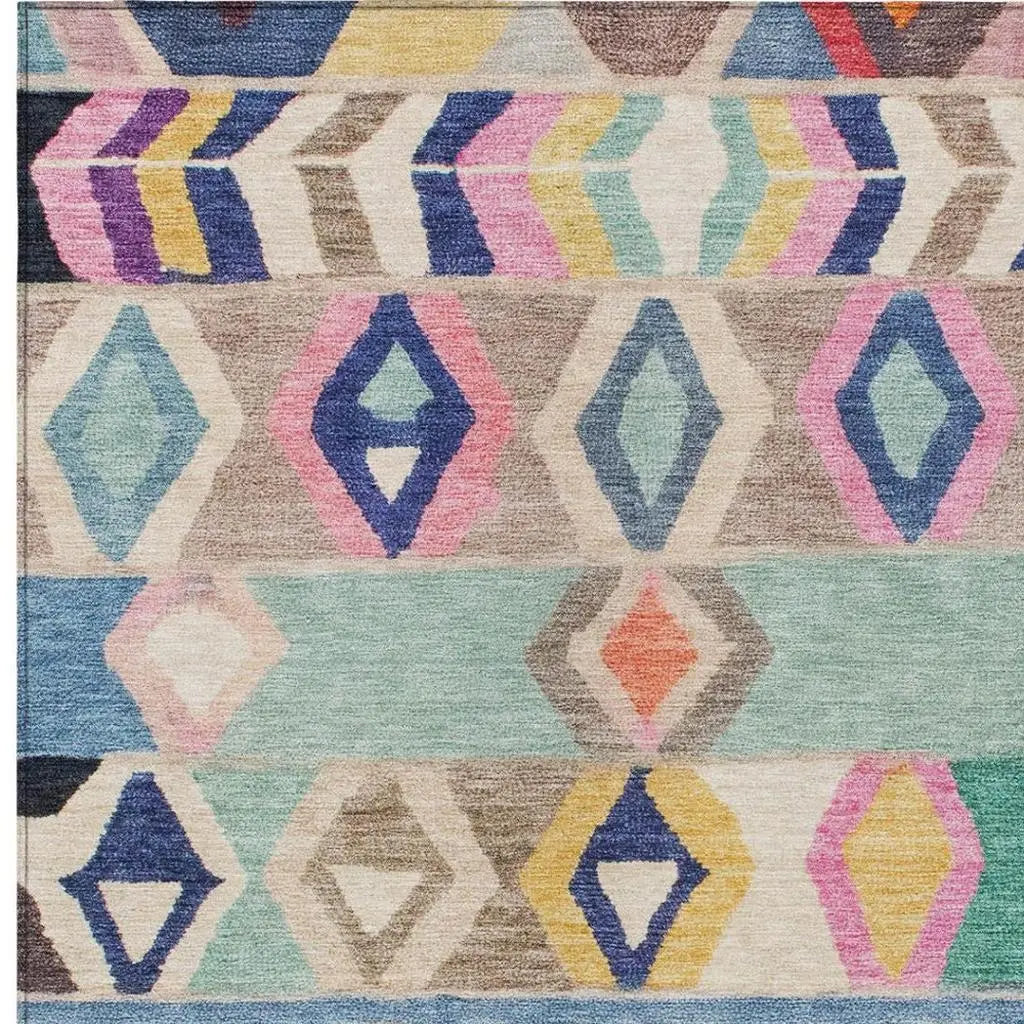 8' X 10' Pink And Blue Tribal Washable Indoor Outdoor Area Rug Homeroots Outdoor