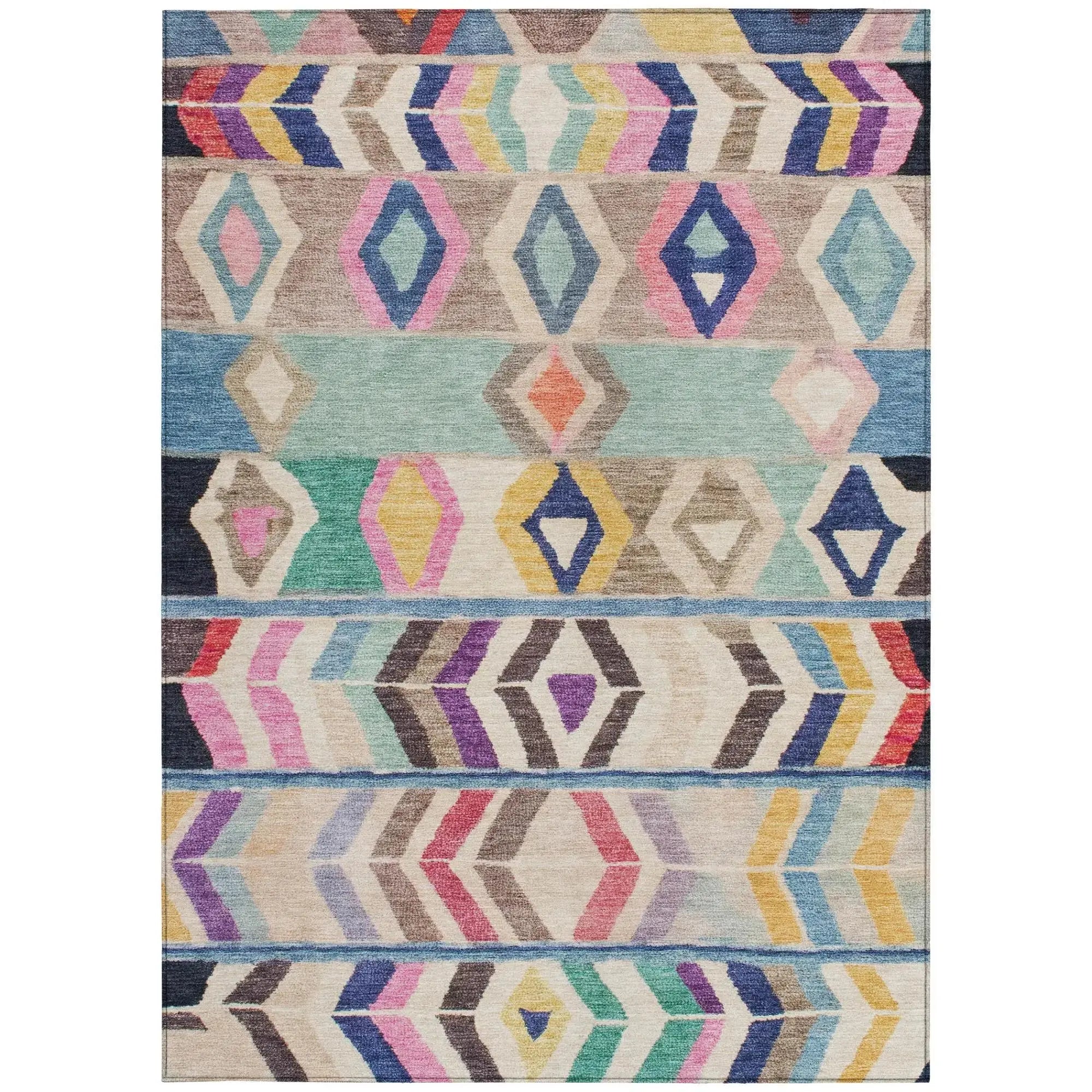 8' X 10' Pink And Blue Tribal Washable Indoor Outdoor Area Rug Homeroots Outdoor