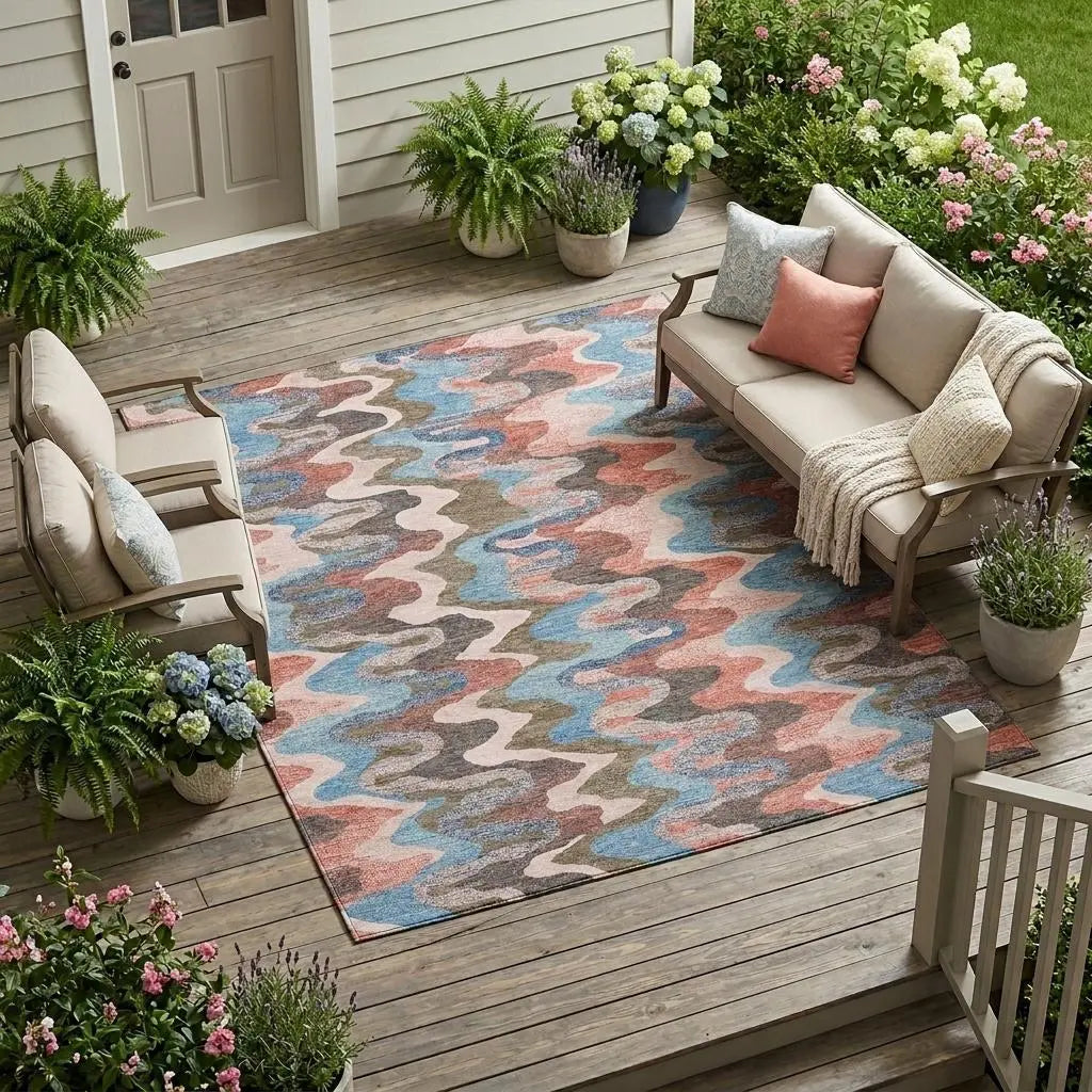 8' X 10' Pink And Coral Abstract Washable Indoor Outdoor Area Rug Homeroots Outdoor