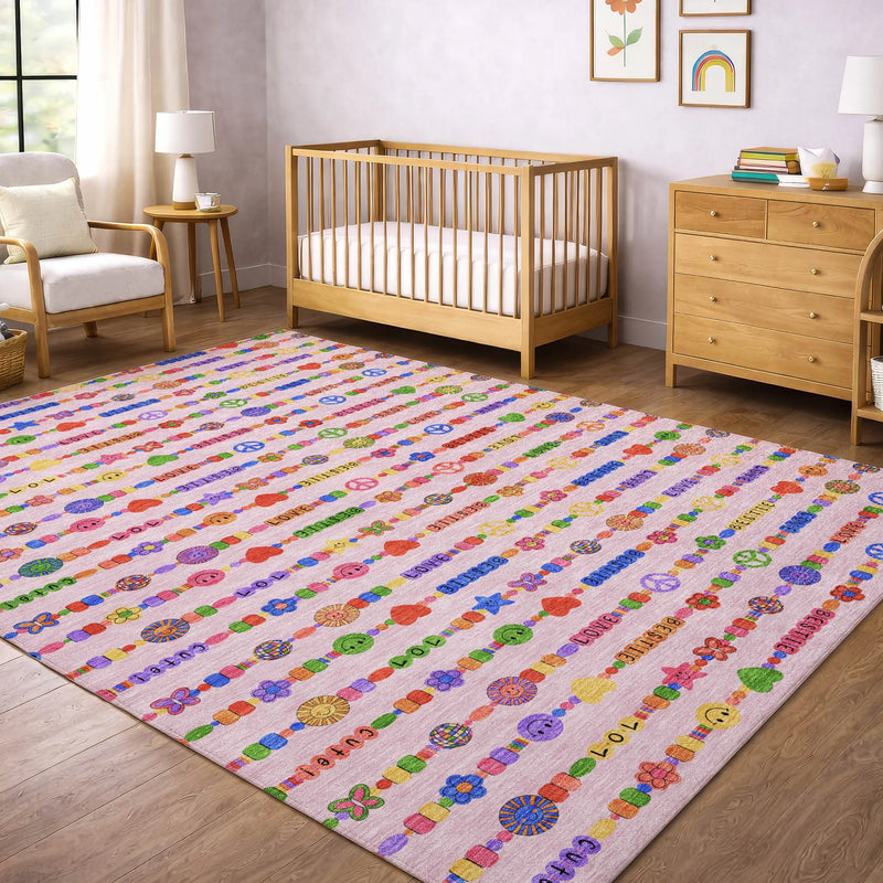 8' X 10' Pink And Fern Green Geometric Washable Indoor Outdoor Area Rug Homeroots Outdoor