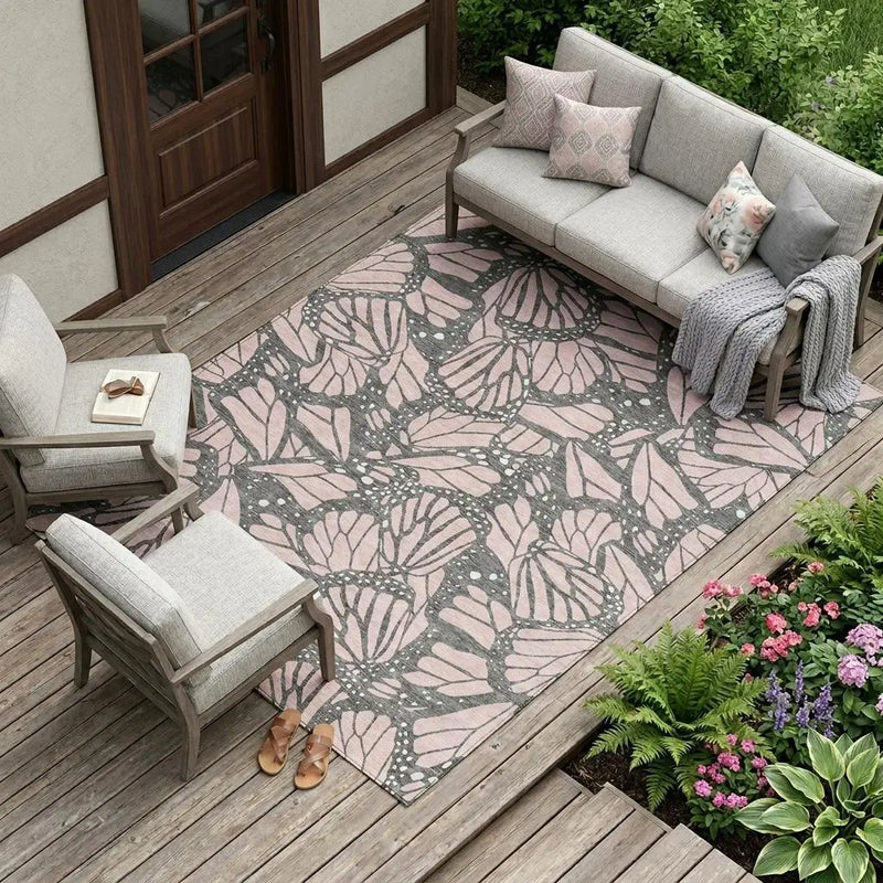 8' X 10' Pink And Graphite Animal Print Washable Indoor Outdoor Area Rug Homeroots Outdoor