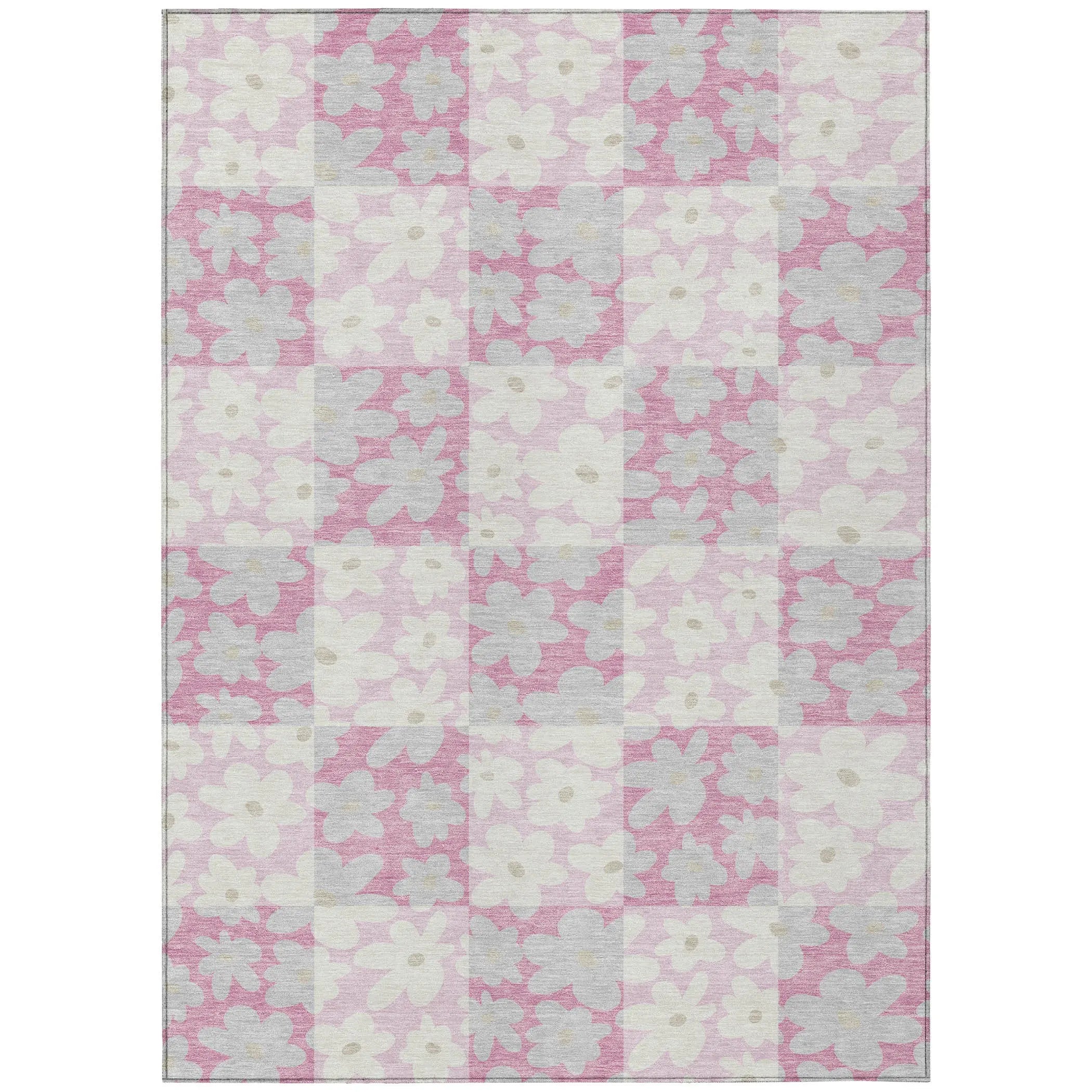 8' X 10' Pink And Gray Floral Washable Indoor Outdoor Area Rug Homeroots Outdoor