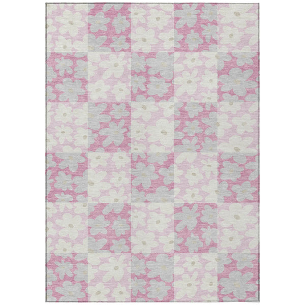8' X 10' Pink And Gray Floral Washable Indoor Outdoor Area Rug Homeroots Outdoor