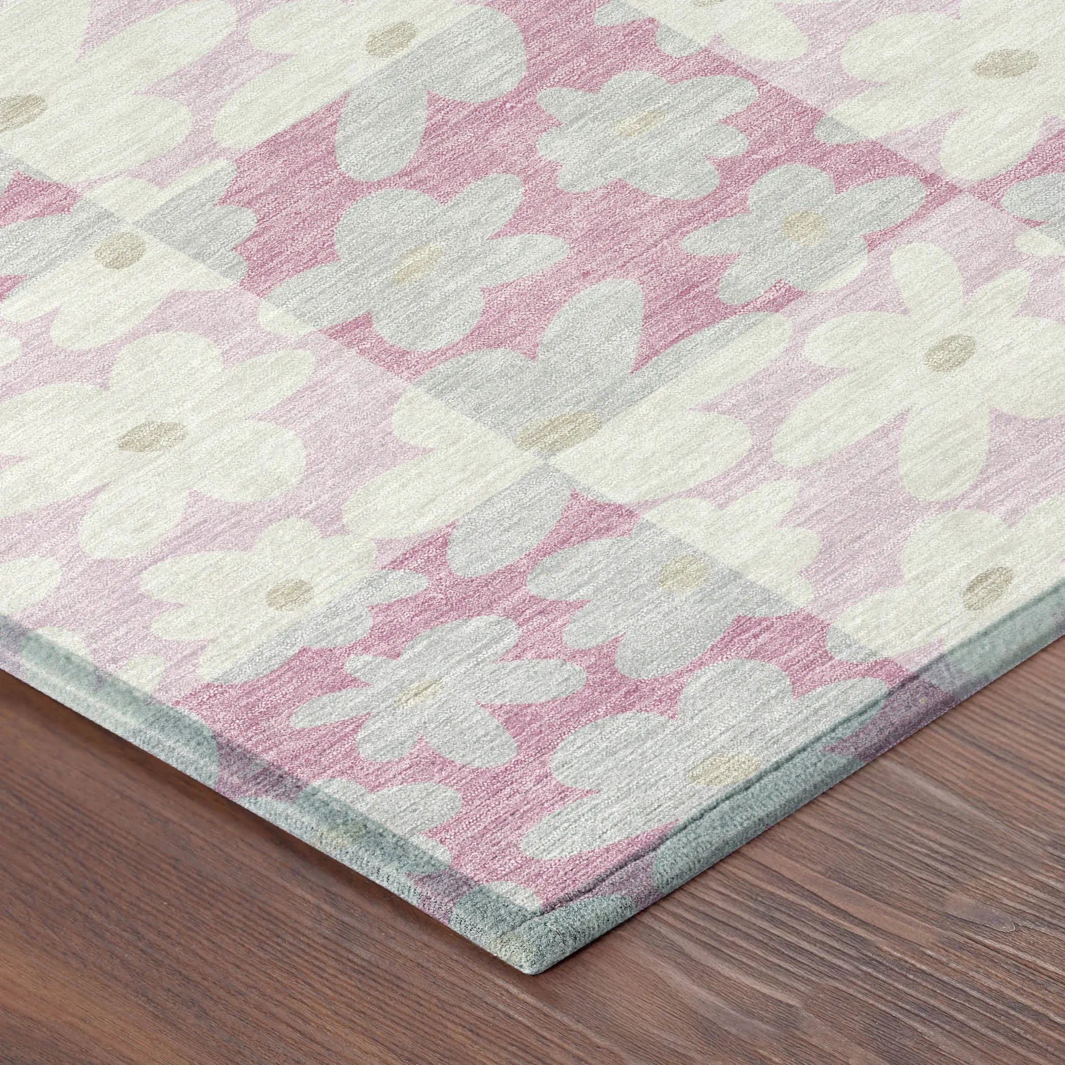 8' X 10' Pink And Gray Floral Washable Indoor Outdoor Area Rug Homeroots Outdoor