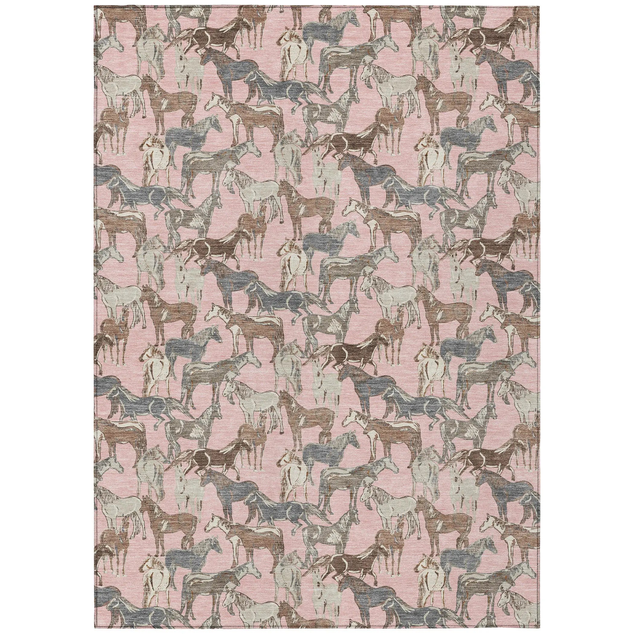 8' X 10' Pink And Gray Horse Washable Indoor Outdoor Area Rug Homeroots Outdoor