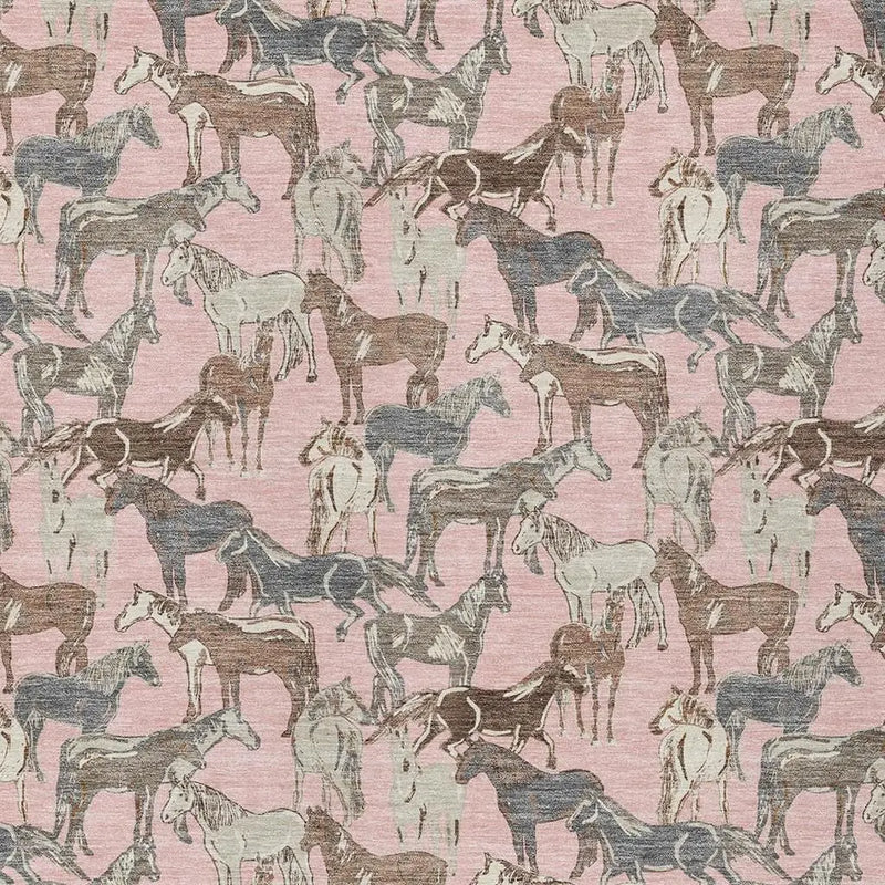 8' X 10' Pink And Gray Horse Washable Indoor Outdoor Area Rug Homeroots Outdoor