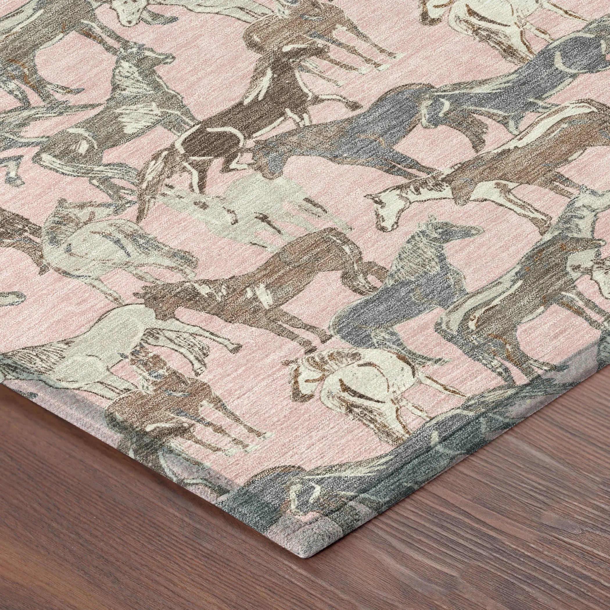 8' X 10' Pink And Gray Horse Washable Indoor Outdoor Area Rug Homeroots Outdoor