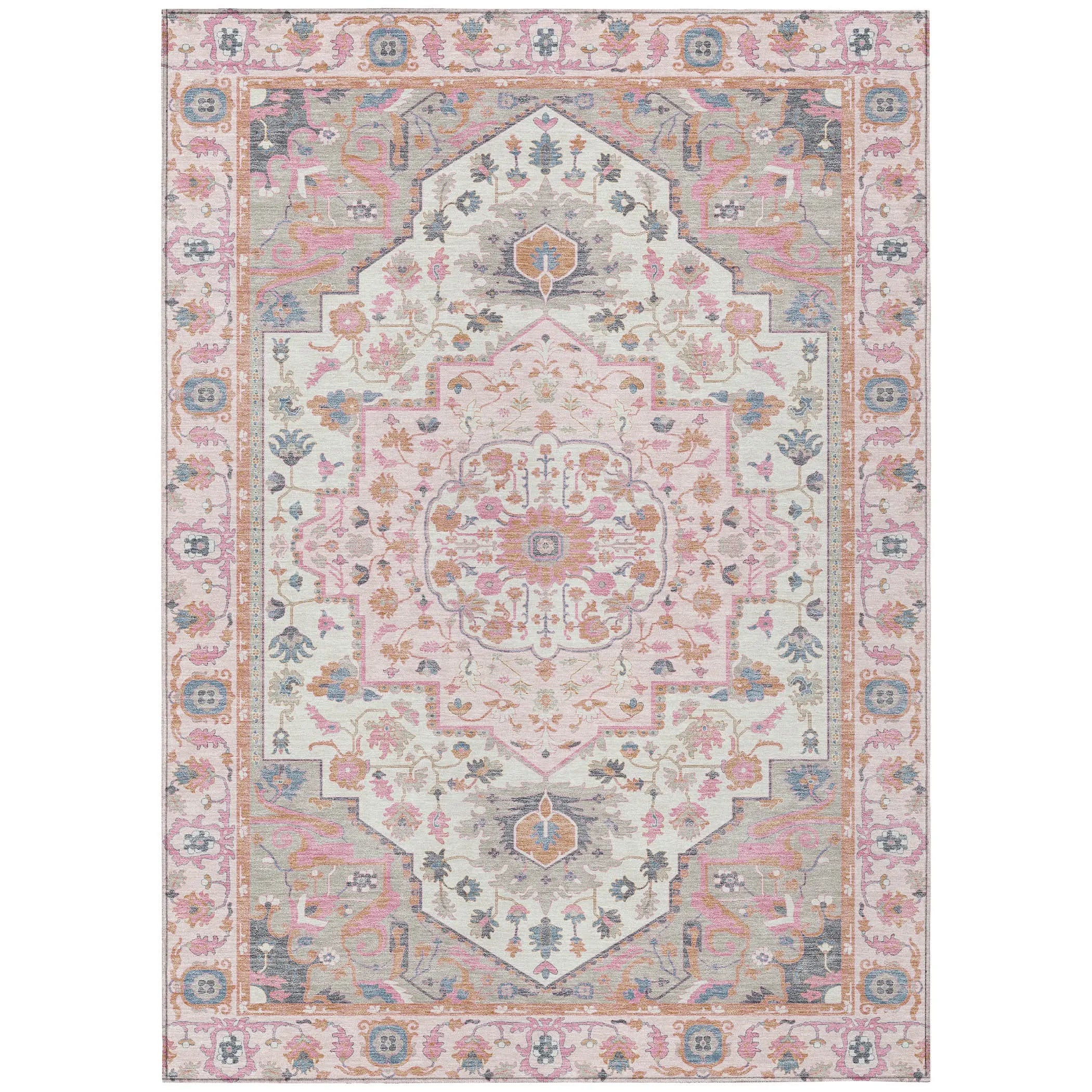 8' X 10' Pink And Gray Oriental Washable Indoor Outdoor Area Rug Homeroots Outdoor