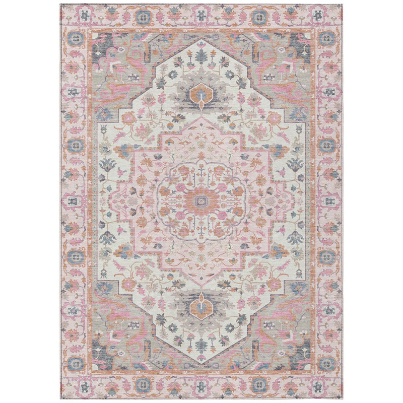 8' X 10' Pink And Gray Oriental Washable Indoor Outdoor Area Rug Homeroots Outdoor