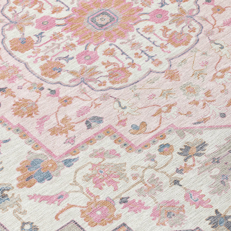 8' X 10' Pink And Gray Oriental Washable Indoor Outdoor Area Rug Homeroots Outdoor