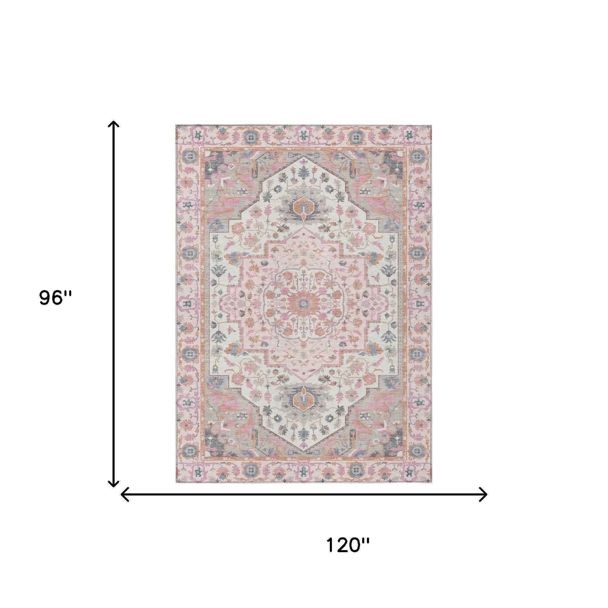 8' X 10' Pink And Gray Oriental Washable Indoor Outdoor Area Rug Homeroots Outdoor