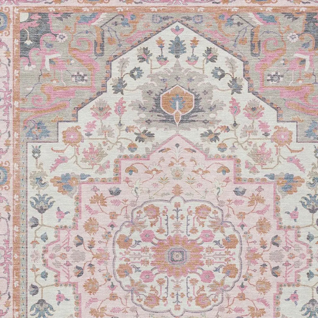 8' X 10' Pink And Gray Oriental Washable Indoor Outdoor Area Rug Homeroots Outdoor