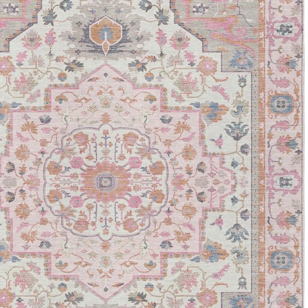 8' X 10' Pink And Gray Oriental Washable Indoor Outdoor Area Rug Homeroots Outdoor