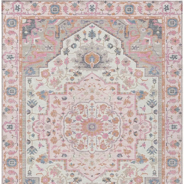 8' X 10' Pink And Gray Oriental Washable Indoor Outdoor Area Rug Homeroots Outdoor