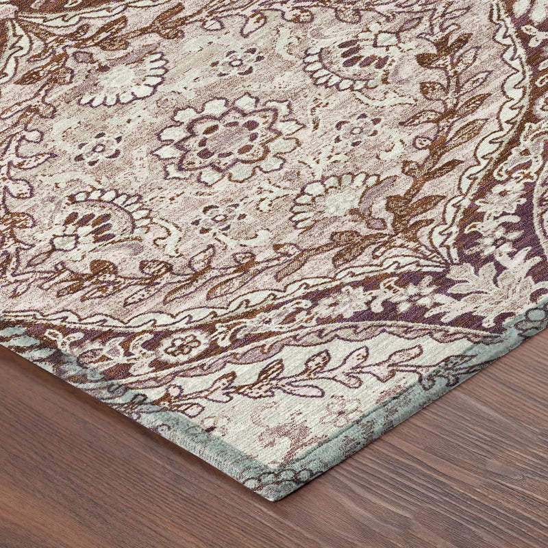 8' X 10' Pink And Green Ogee Washable Indoor Outdoor Area Rug Homeroots Outdoor