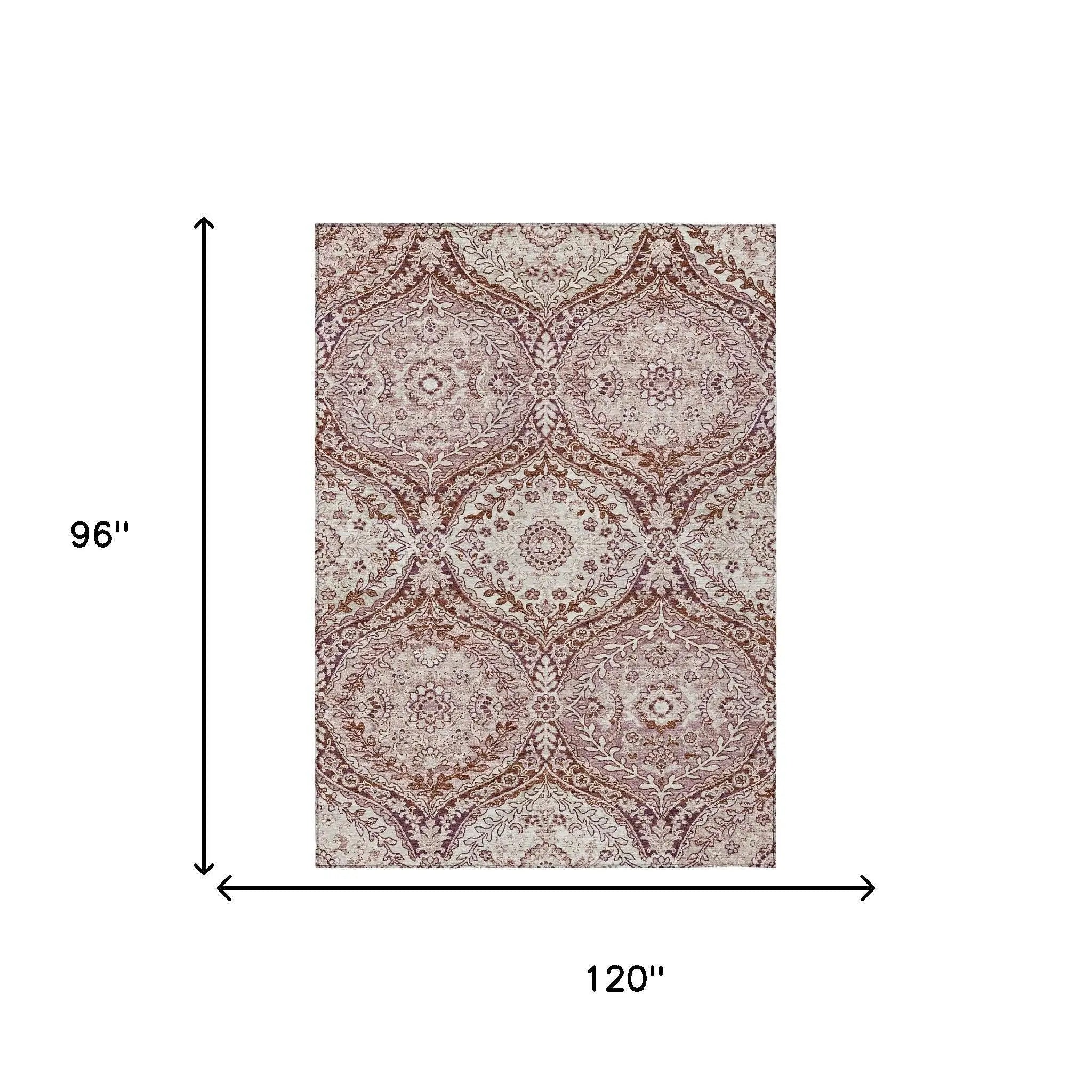 8' X 10' Pink And Green Ogee Washable Indoor Outdoor Area Rug Homeroots Outdoor