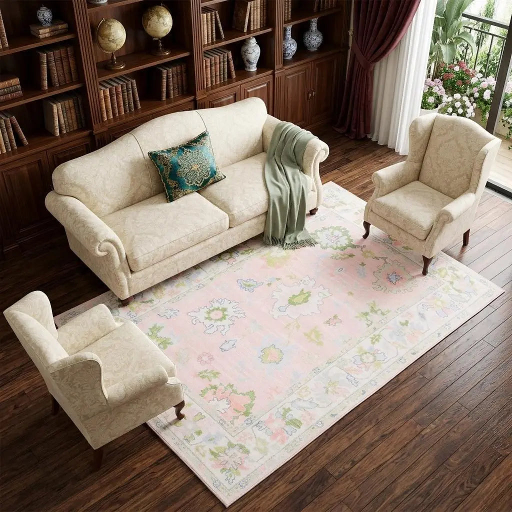 8' X 10' Pink And Green Oriental Washable Area Rug Homeroots Home Decor