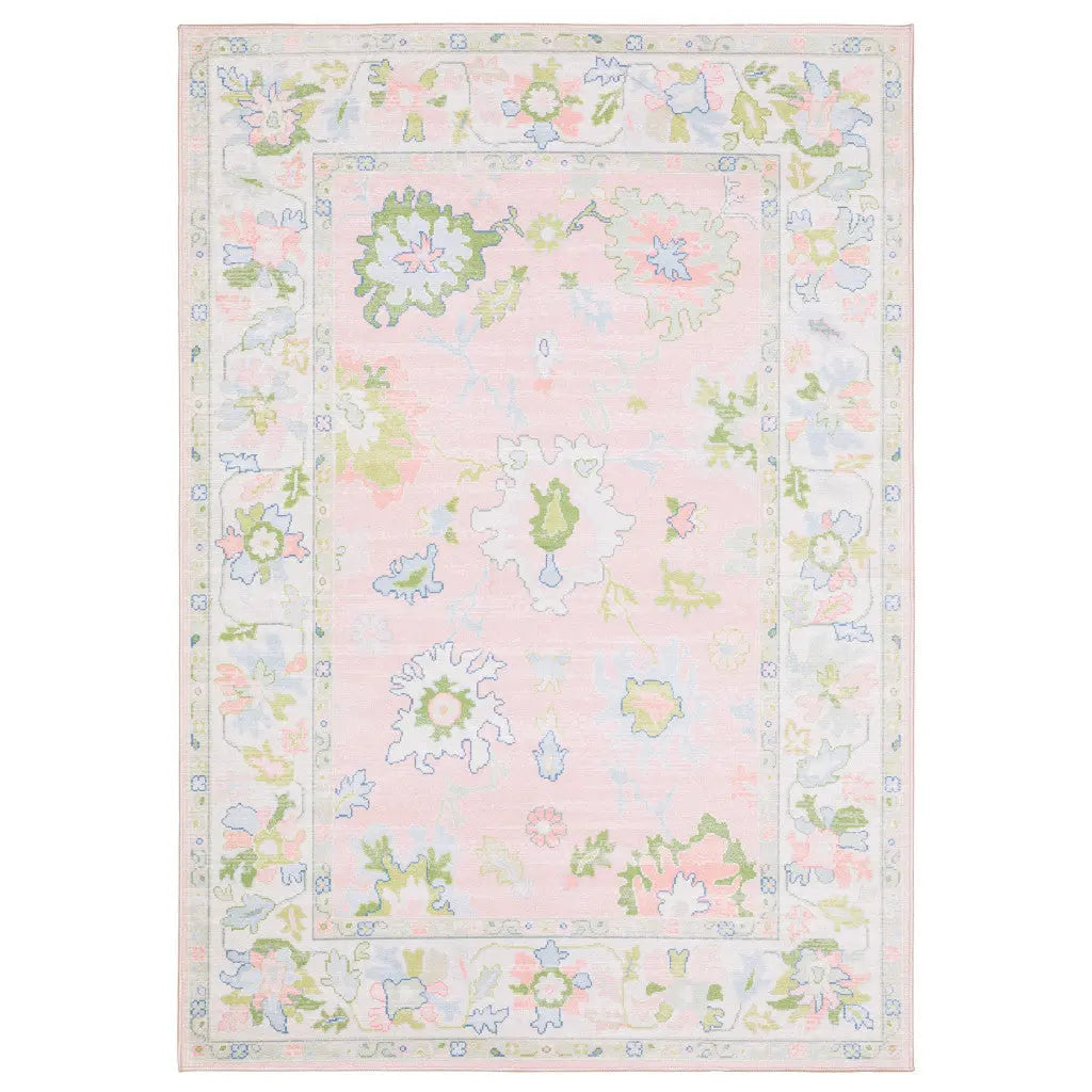8' X 10' Pink And Green Oriental Washable Area Rug Homeroots Home Decor