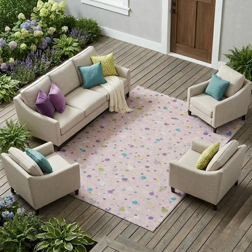 8' X 10' Pink And Ivory Geometric Washable Indoor Outdoor Area Rug Homeroots Outdoor