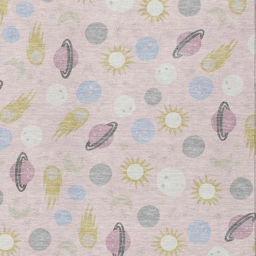 8' X 10' Pink And Ivory Geometric Washable Indoor Outdoor Area Rug Homeroots Outdoor