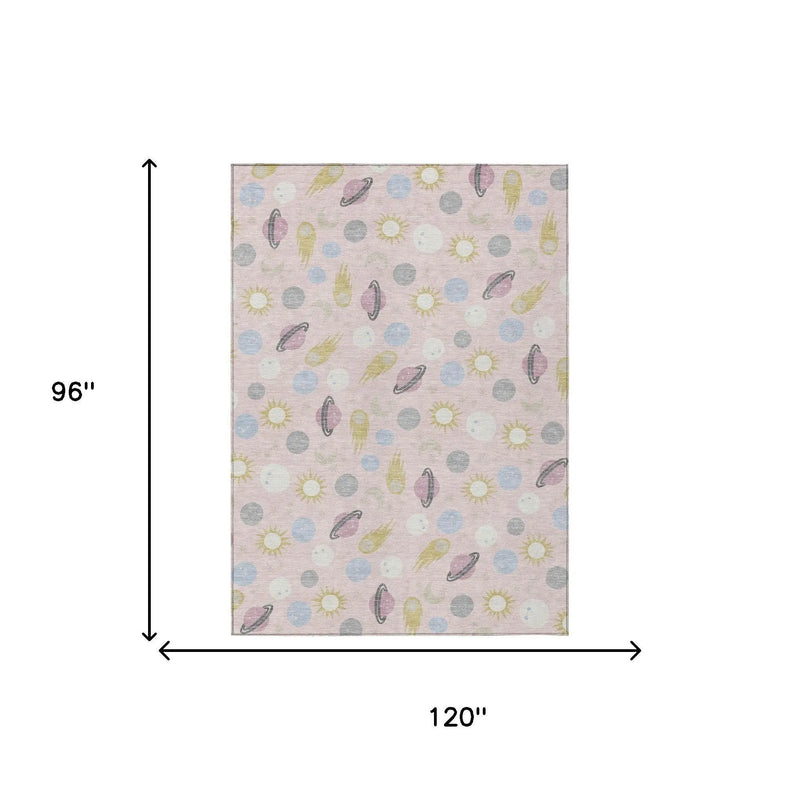 8' X 10' Pink And Ivory Geometric Washable Indoor Outdoor Area Rug Homeroots Outdoor