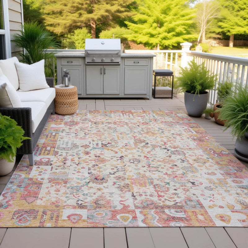 8' X 10' Pink And Ivory Patchwork Washable Indoor Outdoor Area Rug Homeroots Outdoor