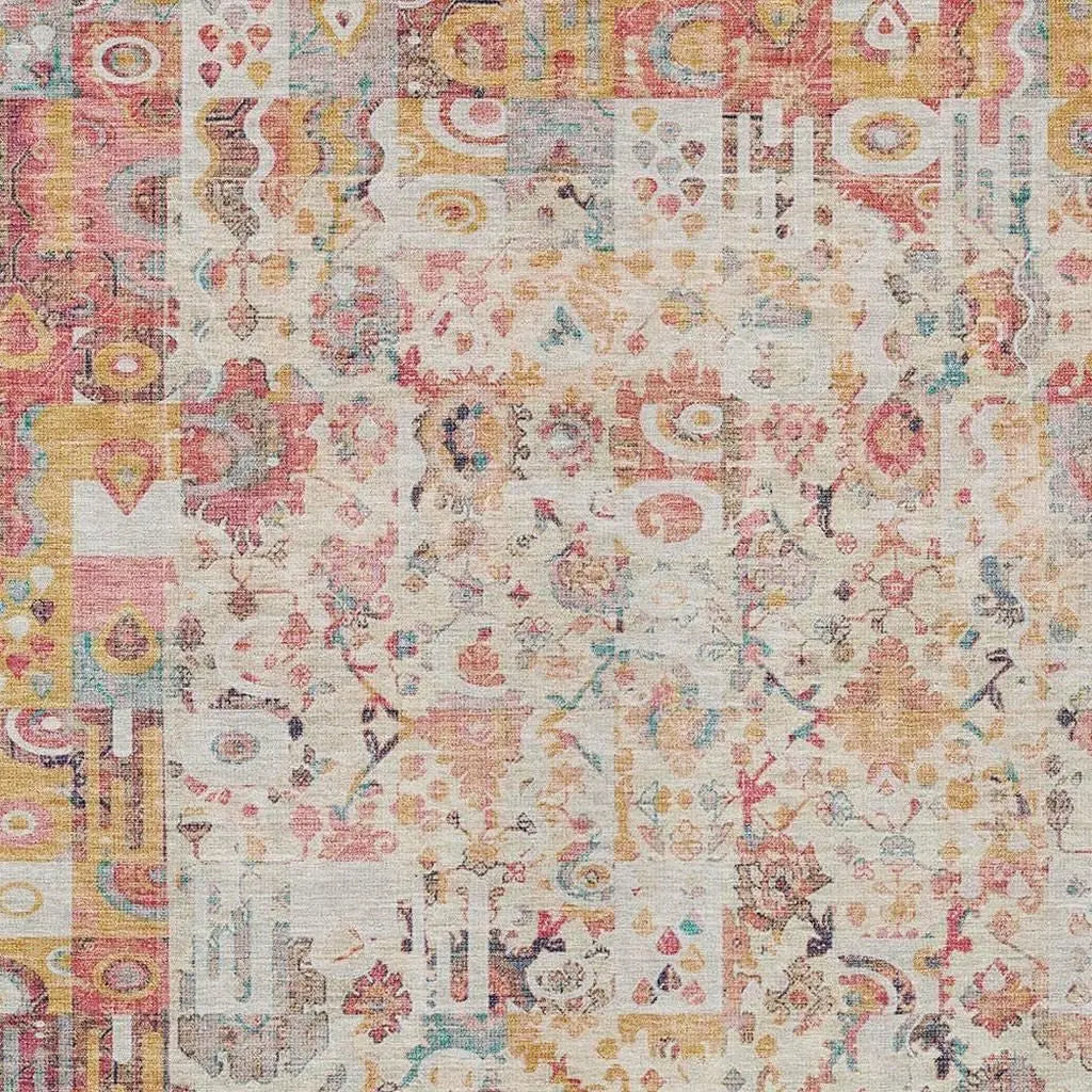 8' X 10' Pink And Ivory Patchwork Washable Indoor Outdoor Area Rug Homeroots Outdoor