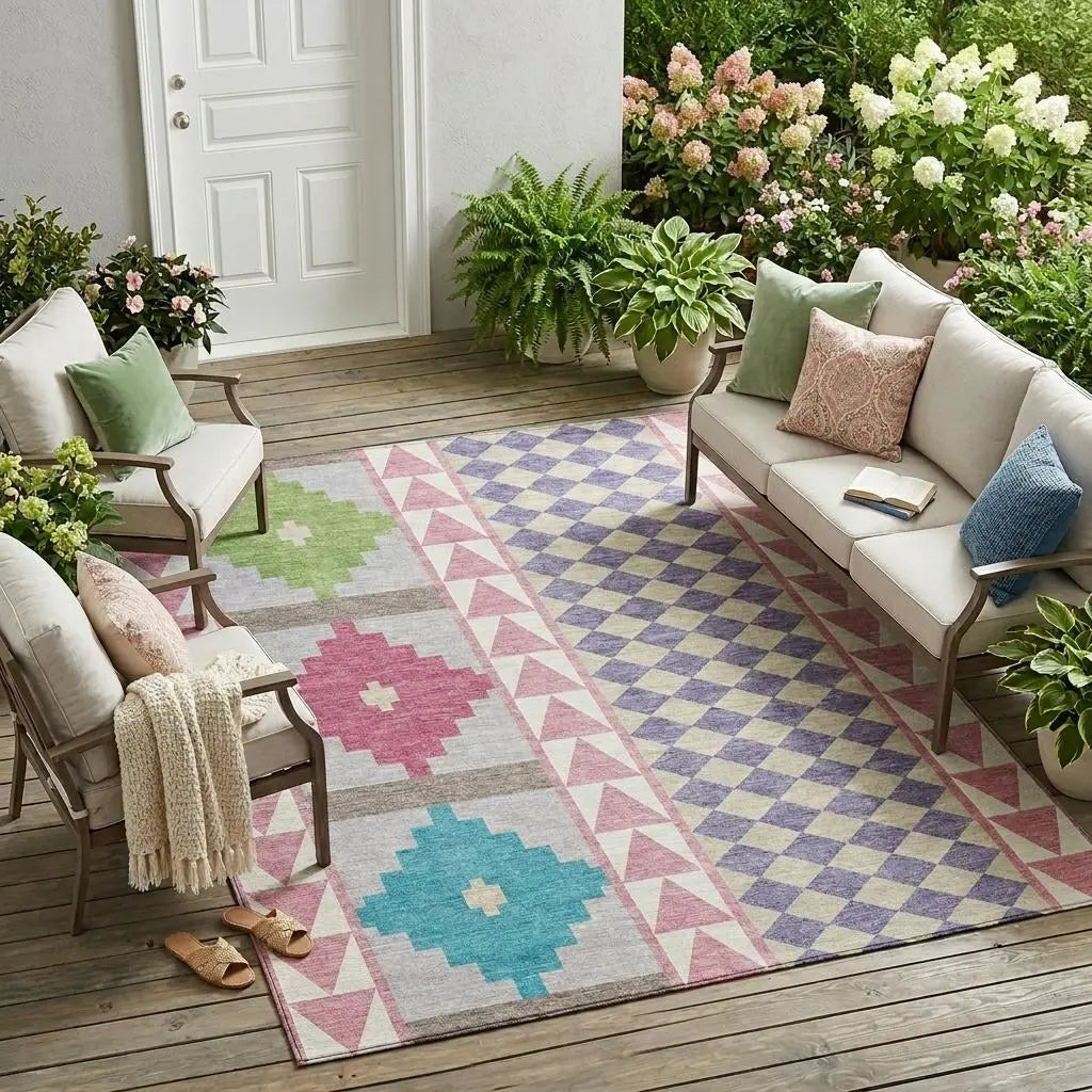 8' X 10' Pink And Ivory Southwestern Washable Indoor Outdoor Area Rug Homeroots Outdoor
