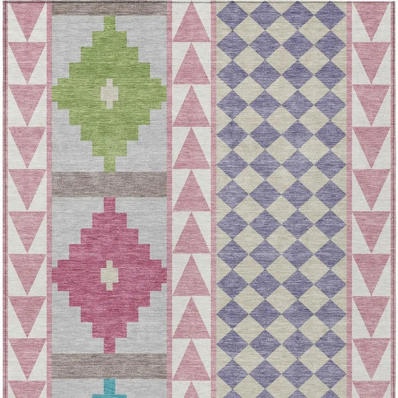8' X 10' Pink And Ivory Southwestern Washable Indoor Outdoor Area Rug Homeroots Outdoor