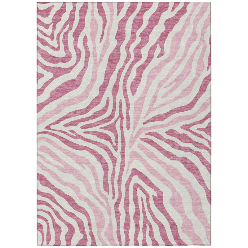 8' X 10' Pink And Ivory Zebra Print Washable Indoor Outdoor Area Rug Homeroots Outdoor