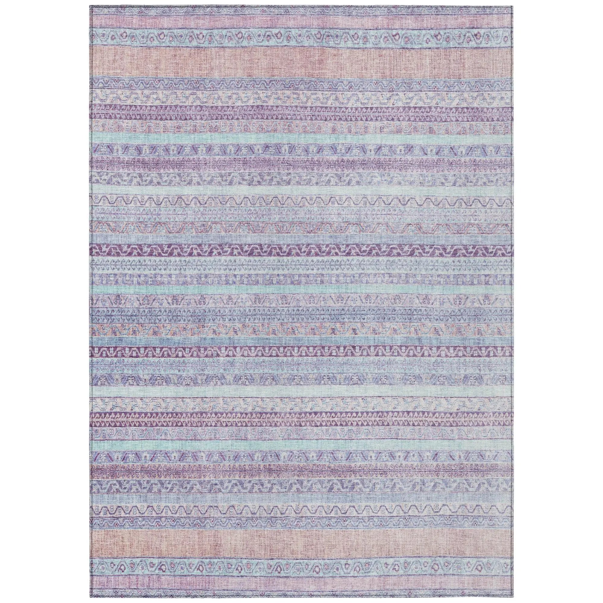 8' X 10' Pink And Lavender Striped Washable Indoor Outdoor Area Rug Homeroots Outdoor