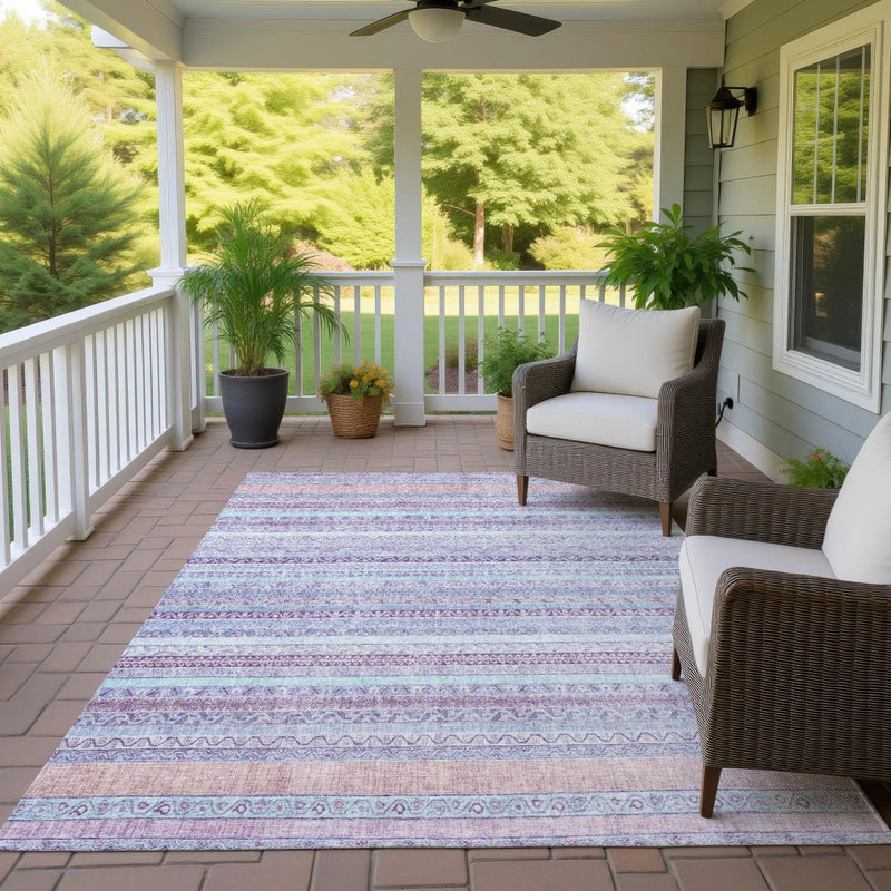 8' X 10' Pink And Lavender Striped Washable Indoor Outdoor Area Rug Homeroots Outdoor