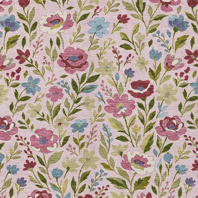 8' X 10' Pink And Linen Floral Washable Indoor Outdoor Area Rug Homeroots Outdoor