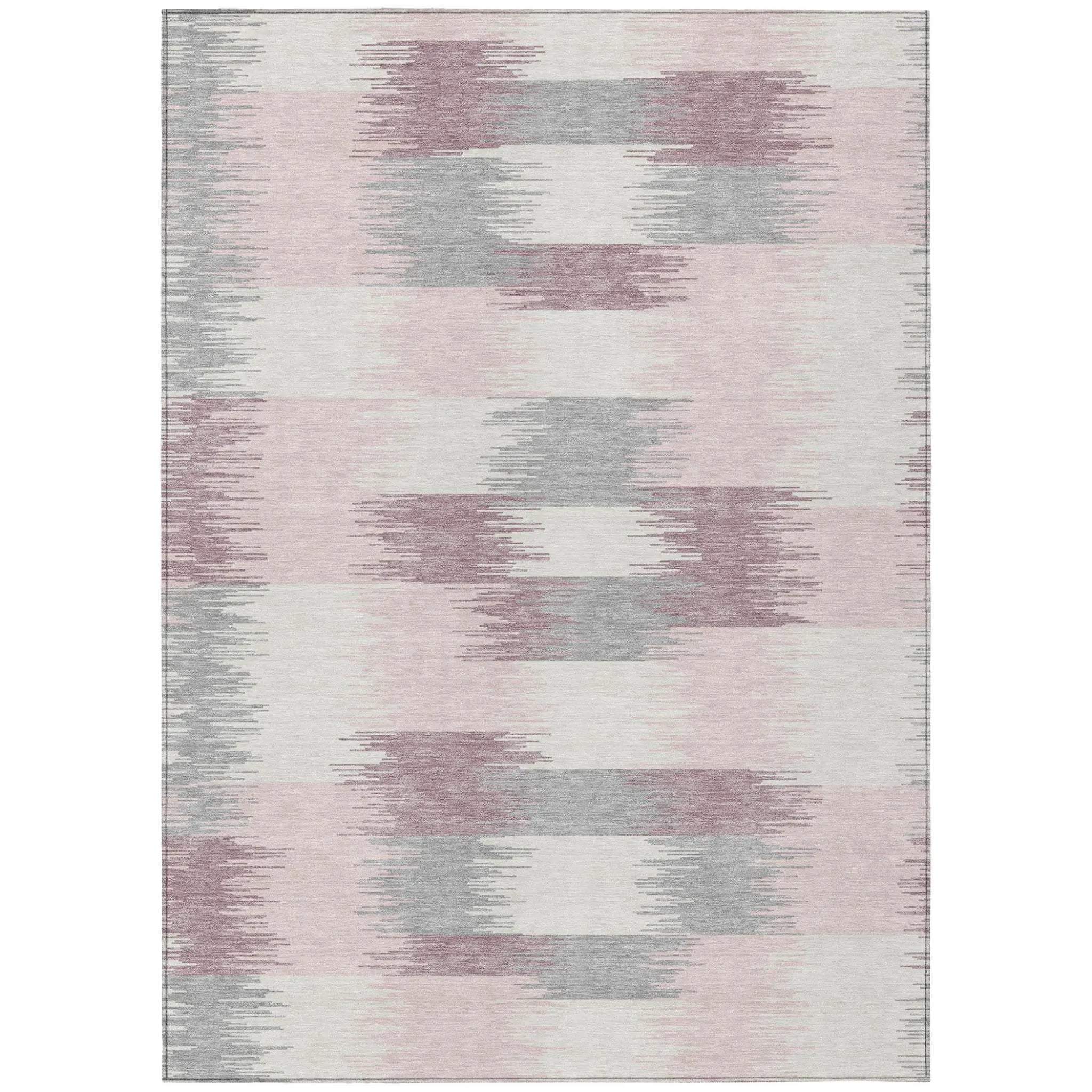 8' X 10' Pink And Linen Geometric Washable Indoor Outdoor Area Rug Homeroots Outdoor