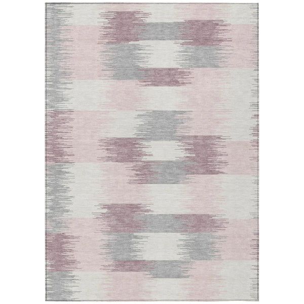 8' X 10' Pink And Linen Geometric Washable Indoor Outdoor Area Rug Homeroots Outdoor