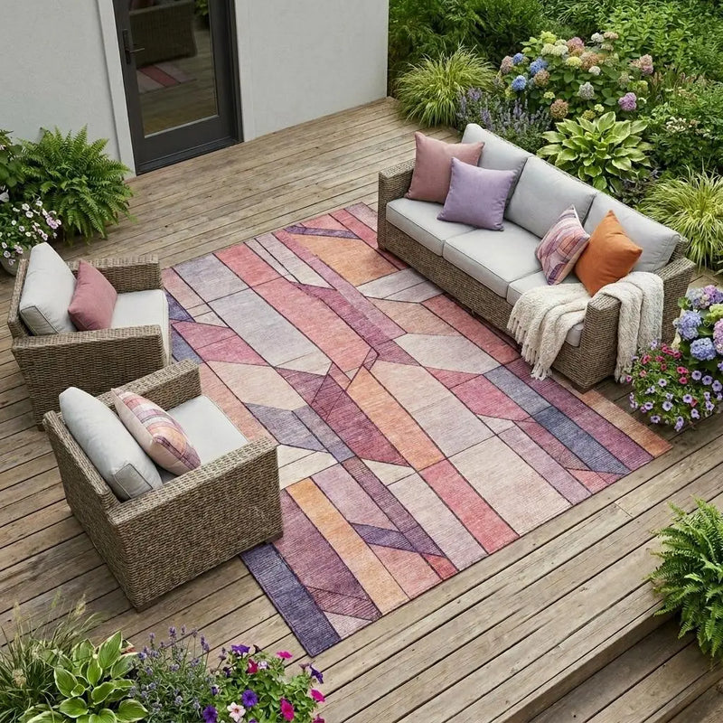 8' X 10' Pink And Mauve Geometric Washable Indoor Outdoor Area Rug Homeroots Outdoor