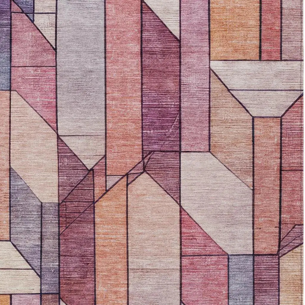 8' X 10' Pink And Mauve Geometric Washable Indoor Outdoor Area Rug Homeroots Outdoor