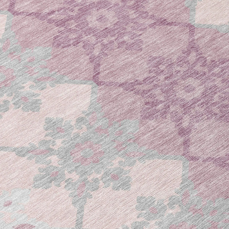 8' X 10' Pink And Pearl Floral Medallion Washable Indoor Outdoor Area Rug Homeroots Outdoor