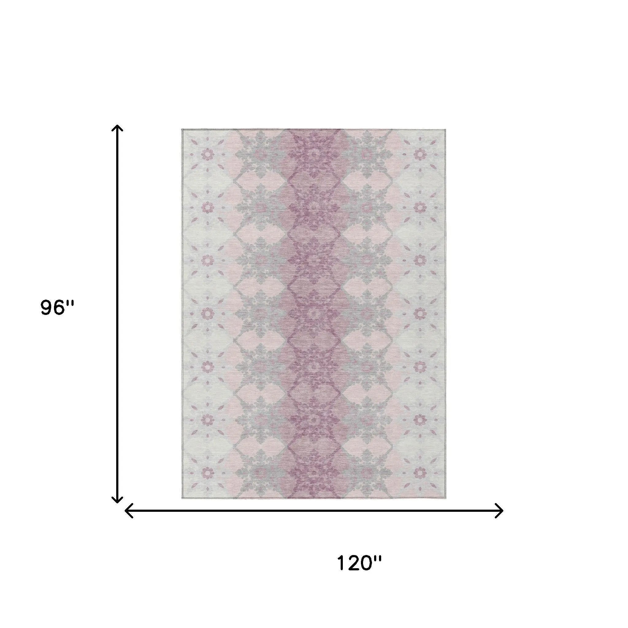 8' X 10' Pink And Pearl Floral Medallion Washable Indoor Outdoor Area Rug Homeroots Outdoor