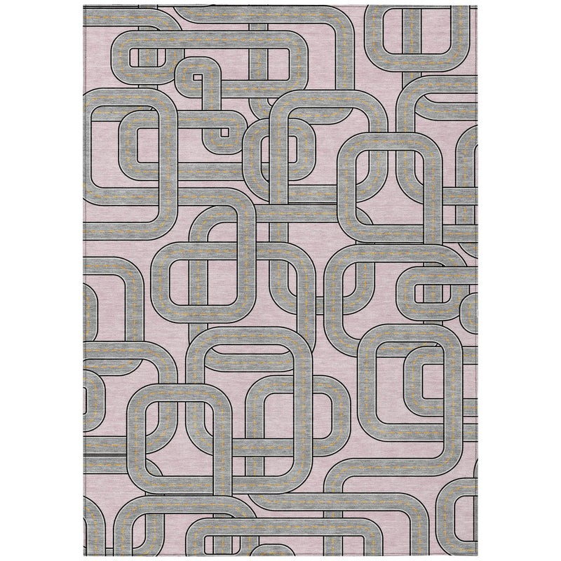 8' X 10' Pink And Pewter Geometric Washable Indoor Outdoor Area Rug Homeroots Outdoor